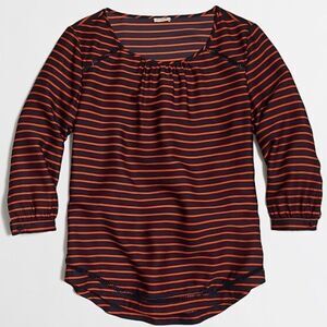 J. Crew Orange & Navy Blue Striped 3/4 Sleeve Popover Top Nautical Small